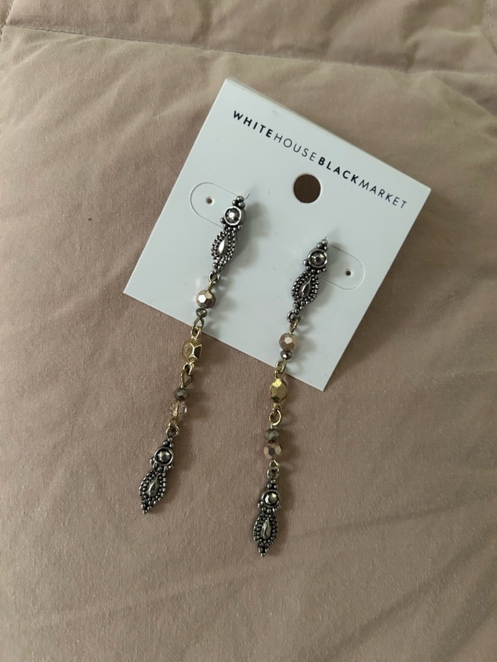 White House Black Market Gold and Silver Long Beaded Drop Earrings